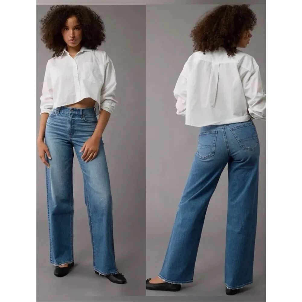 American Eagle Curvy Super High-Rise Baggy Straight Leg Jeans Size 2L